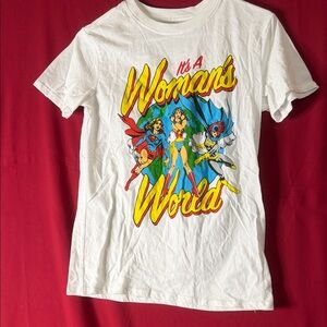 White Graphic T-Shirt with Superhero Design